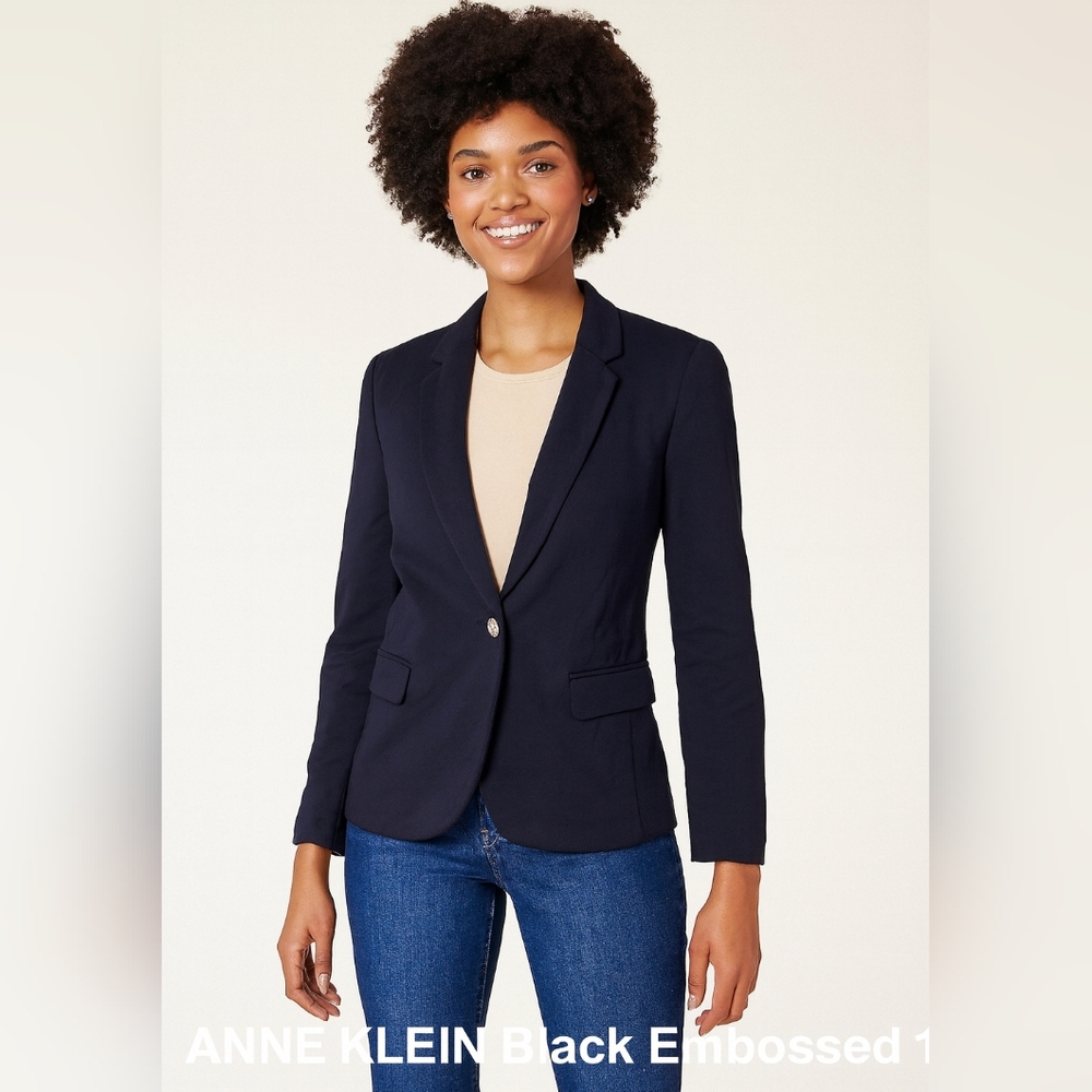 ANNE KLEIN Black Embossed 1 Button Women's Sz L Blazer
